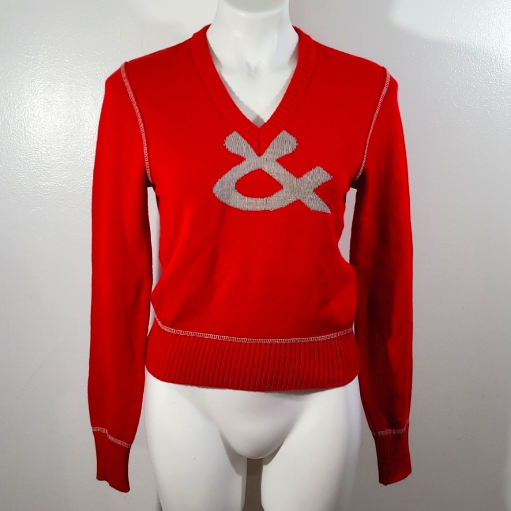 Dolce gabbana Womens V Neck Knit Sweater Red Size 42 Italy